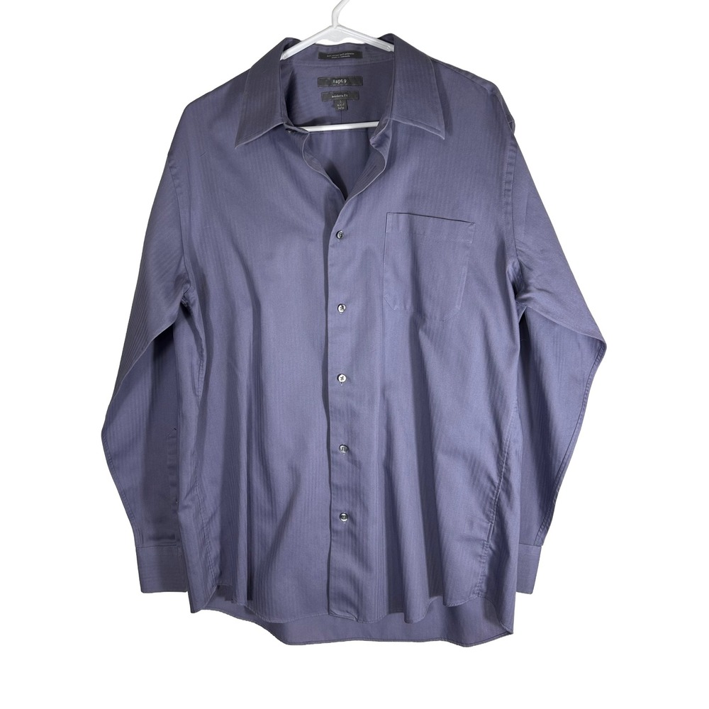 Apt 9 Mens Modern Fit Dress‎ Shirt Purple Herringbone Long Sleeve 16.5 34/35